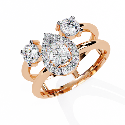 Double Band Pear Cut Lab Diamond Halo Anniversary Ring - view 4