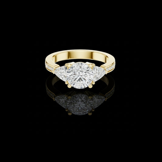 1.5 CT Exquisite Three-Stone Round & Trillion Lab Diamond Ring with Elegant Accent Detailing