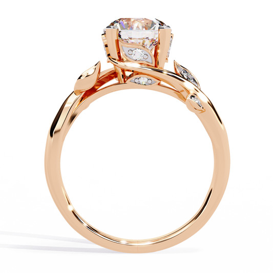Leaf Motif Round Cut Moissanite Engagement Ring - view 3