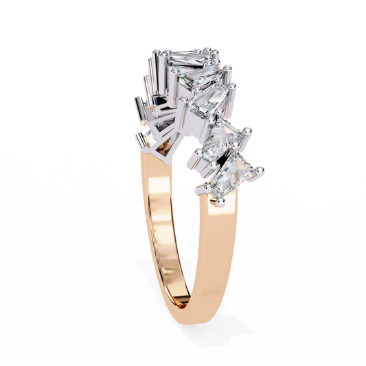 0.56 TCW Lab Created Diamond Marquise Ring Baguette and Round Diamond Band Modern Geometric Eternity Ring Luxury Fine Jewelry