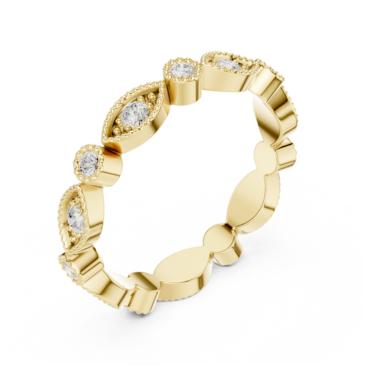 Vintage Marquise Milgrain Round Lab Diamond Eternity Band Ring - view 4