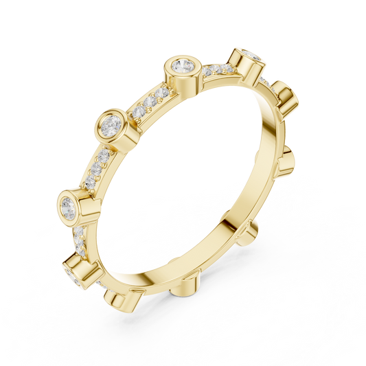 Round Bezel Set Moissanite Station Band Wedding Band - view 4