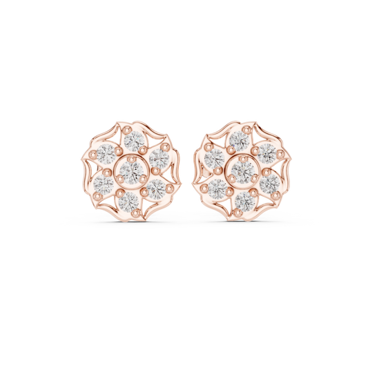 0.45 TCW Golden Bloom Round Cluster Stud Moissanite Earrings with Floral Diamond Style Arrangement