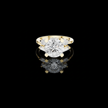 3.00 CT Luxury Round Brilliant Lab Grown Diamond Ring with Baguette and Pear Side Accents