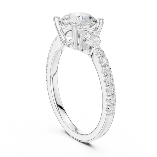 Round Cut Moissanite With Side Stone Pave Setting Ring - view 4