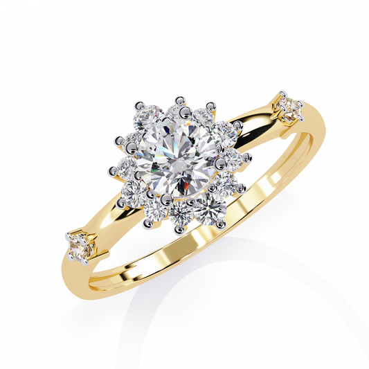 Round Lab Diamond Floral Halo Engagement Ring with Diamond Accents - view 2