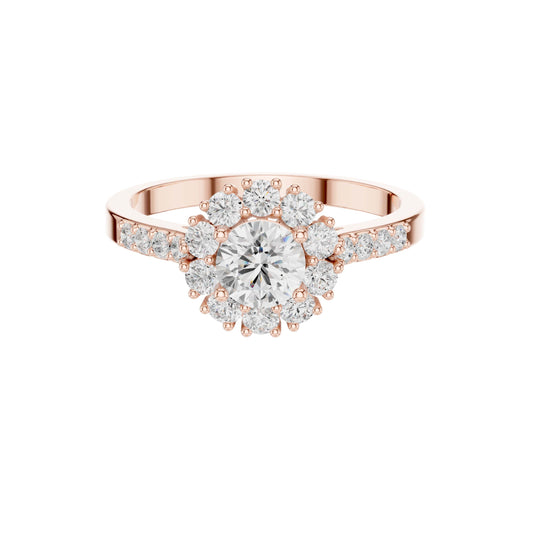 0.50 CT Dazzling Round Brilliant Cut Lab Grown Diamond Halo Ring with Pave Set Diamond Band