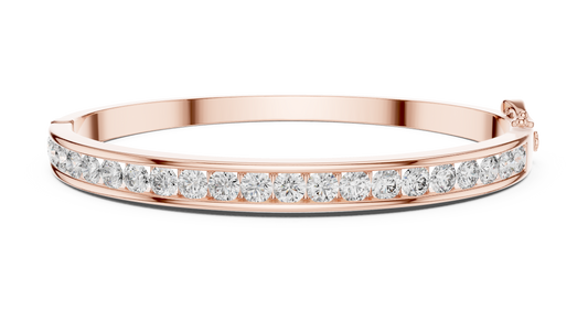 3.47 TCW Modern Gold Moissanite Bangle Bracelet Featuring Channel Set Round Brilliant Diamonds