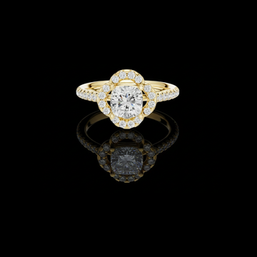 2.50 CT Iconic Round Lab Grown Diamond Ring with Petal Inspired Floral Halo and Pave Band