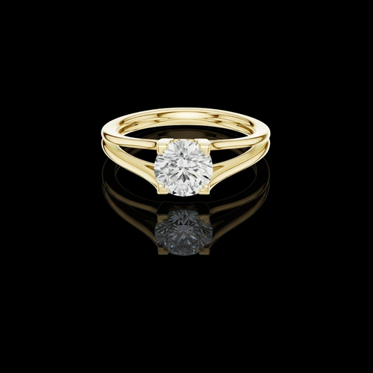 1.00 TCW Shiny Round Brilliant Moissanite Diamond Solitaire Ring Featuring an Elegant Split Shank Band