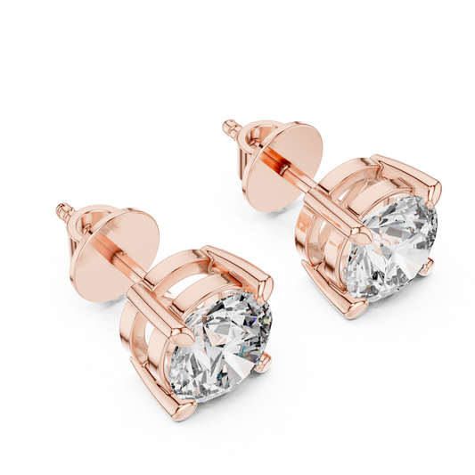 Architectural Crown Basket Round Solitaire Studs - view 4