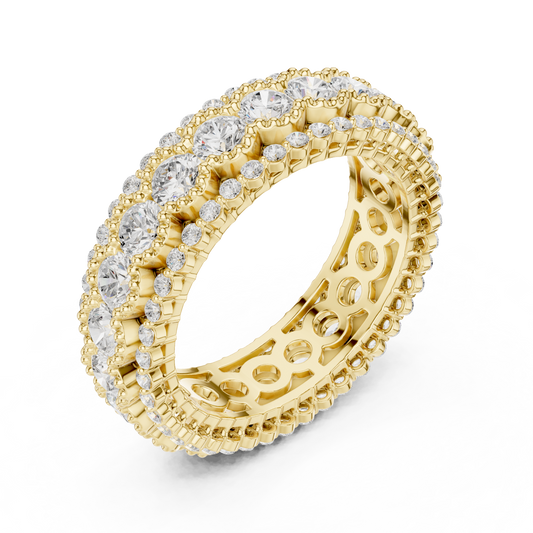 Triple Row Round Cut Lab Diamond Milgrain Eternity Band Ring - view 4