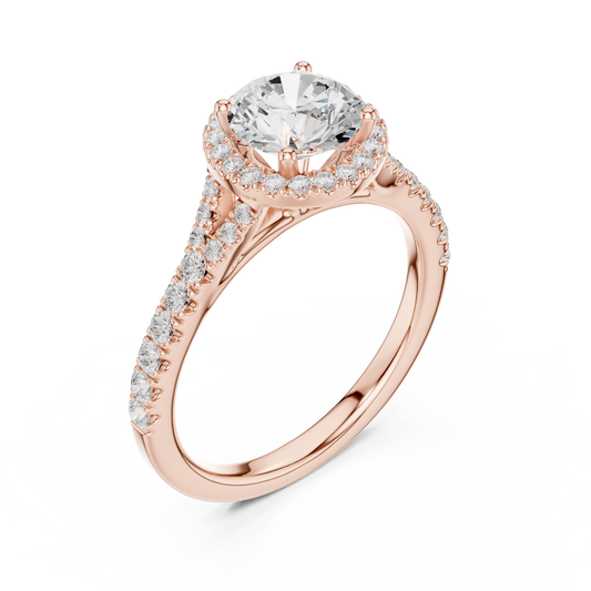 Round Halo Moissanite with Pave Band Ring - view 3