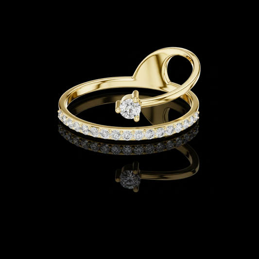 0.20 CT Radiant Loop Crest Gold Ring Featuring a Sparkling and Pave Moissanite Diamond Band Fine Jewelry