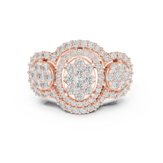 1.07 TCW Premium Triple Halo Lab Grown Diamond Ring with Round Cluster Centers