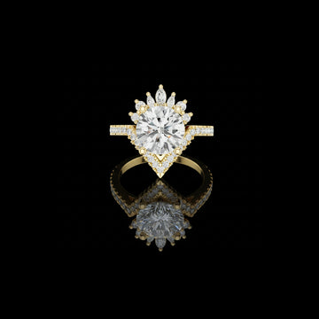2.10 CT Regal Crown Halo and Pave Band Round Lab Diamond Ring in Gold For Pure Love