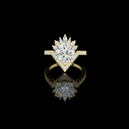 2.10 CT Regal Crown Halo and Pave Band Round Lab Diamond Ring in Gold For Pure Love