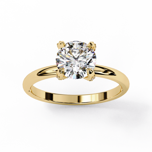 Round Cut Moissanite Brilliant Solitaire Engagement Ring with Plain Band - view 2