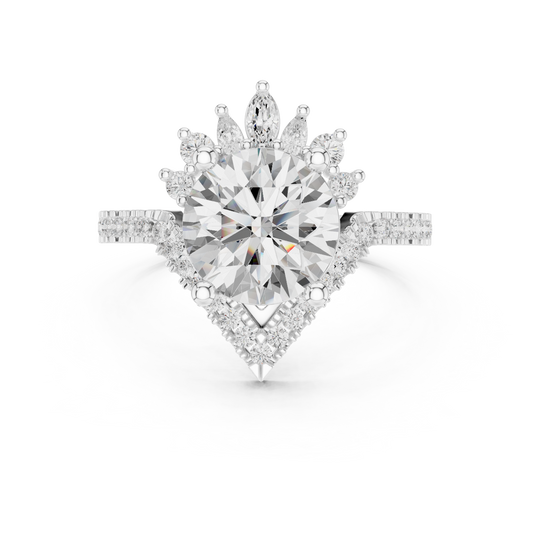 Round Cut Lab Diamond Cluster Engagement Ring with Crown Accents - view 3