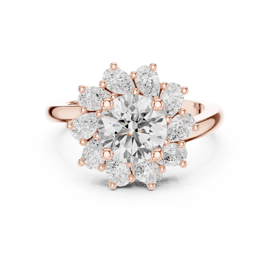 Round Brilliant Moissanite Floral Cluster Engagement Ring - view 2