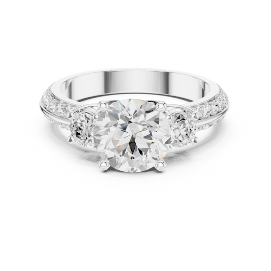 Round Three Stone Engagement Lab Diamond Cathedral Ring - view 3