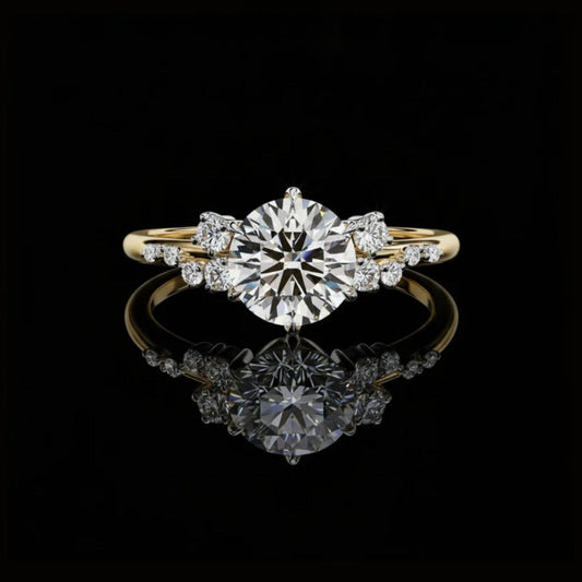 1.50CT Flory Round Cut Brilliance Handcrafted Moissanite Diamond Ring with Frosted Diamonds For Her