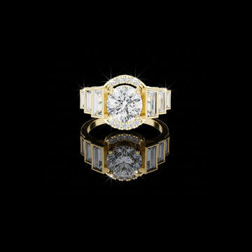 2.00 CT Bold Geometry Round Lab Diamond Ring with Baguette Side Frames For Stillness
