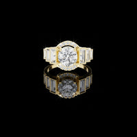 2.00 CT Bold Geometry Round Moissanite Diamond Ring with Baguette Side Frames For Stillness