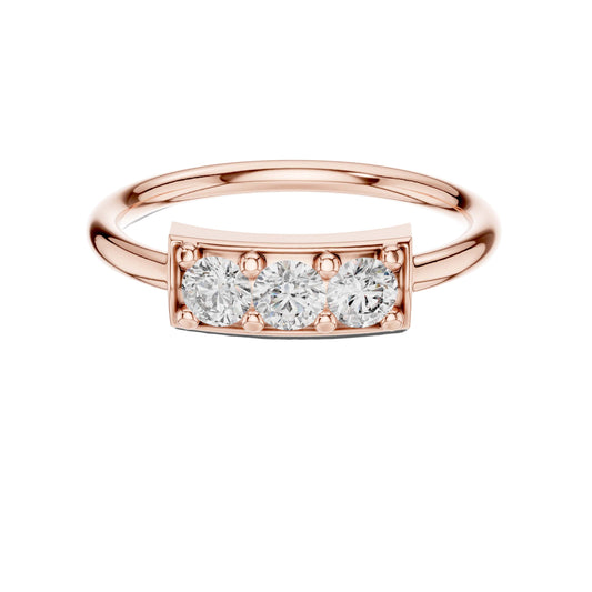 0.33 TCW Classic Three Stone Moissanite Diamond Bar Ring with Round Brilliant Cut Diamonds