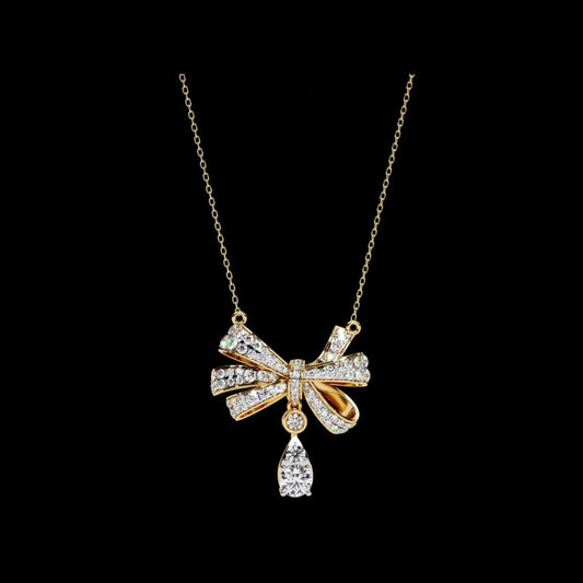 1.69 TCW Sparkling Round Cut Moissanite Diamond Bow Pendant Necklace To Celebrate Your Love