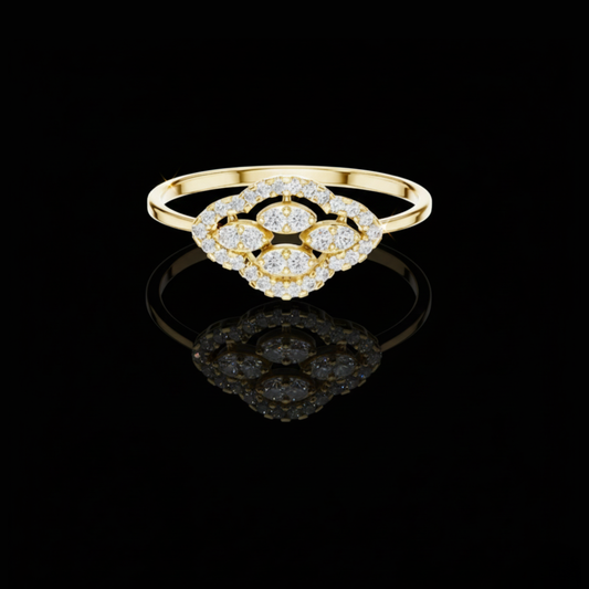 0.40 TCW Elegant Petal Marquise Floral Cluster Ring with Dazzling Round Moissanite Diamond Accents