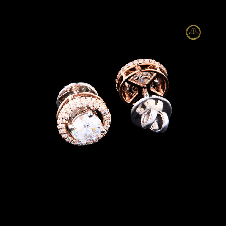 Round Brilliant Cut Double Halo Stud Earrings - view 2