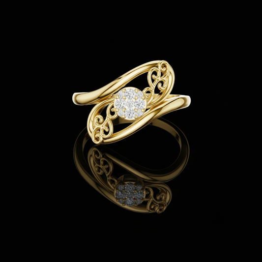 0.07 TCW Artistic Filigree Round Lab Grown Diamond Cluster Ring Delicate Swirl Design Fine Jewelry Gift for Her