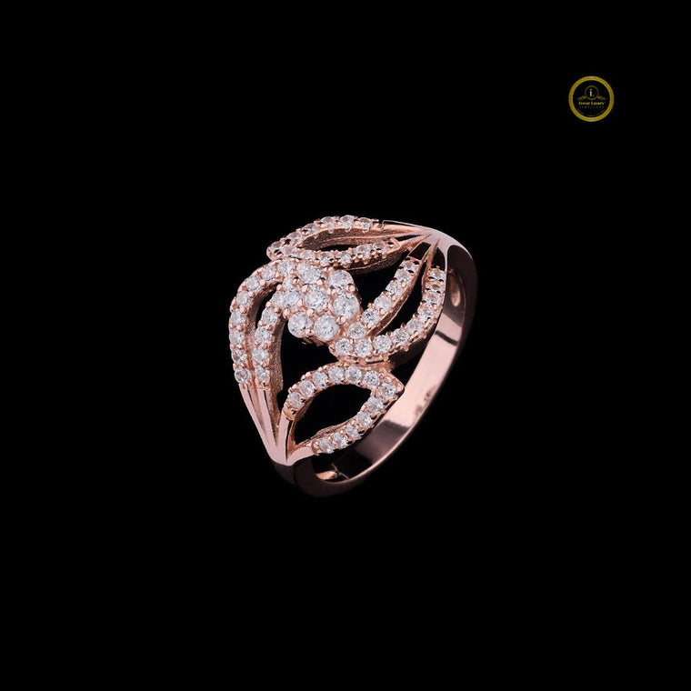 Leaf Motif Style Round Moissanite Anniversary Ring - view 2