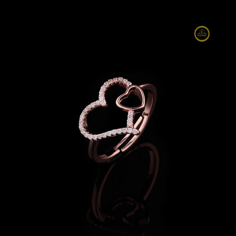 Double Heart Shape Pave Setting Round Moissanite Anniversary Ring - view 2