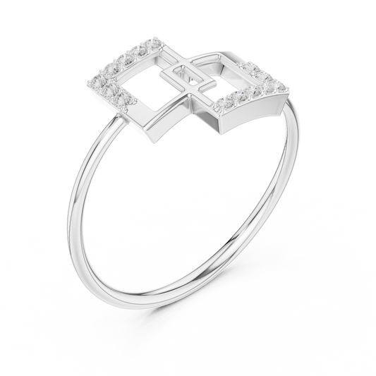 Round Cut Edged Interlocking Square Ring - view 4
