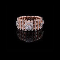 2.00 CT Vertical Pave Links and a Center Round Cut Moissanite Diamond with Halo Accents