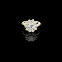 1.50 CT Classic Floral Crown Round Moissanite Diamond Ring in Gold with Petal Cluster Halo For Her