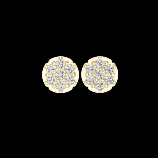 0.73 TCW Aurora Halo Blossom Moissanite Diamond Cluster Gold Stud Earrings with Rounded Floral Silhouette For Her