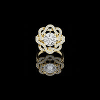 2.00 CT Interlaced Pave Petal Design Round Brilliant Lab Diamond Ring with Floral Halo Motif