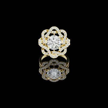 Round Cut Moissanite Diamond Floral Halo Statement Ring