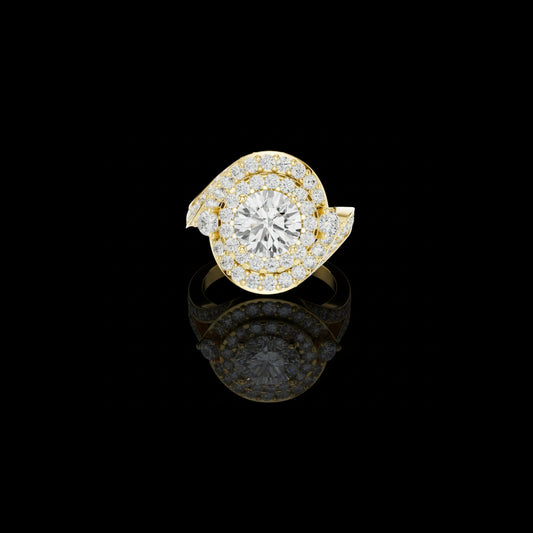 1.5 CT Layered Halo Disc Round Moissanite Diamond Ring in Gold With Pave Set Statement Band For Her
