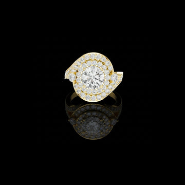 2.00 CT Layered Halo Disc Round Lab Diamond Ring in Gold With Pave Set Statement Band For Her