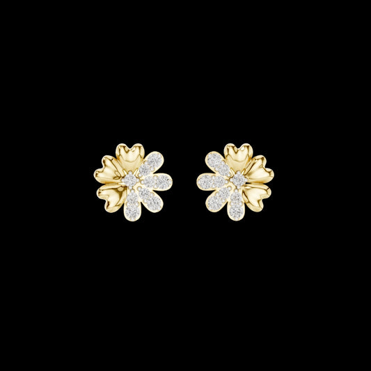 0.35 TCW FloraLume Round Petal Moissanite Diamond Gold Earrings with Blooming Cluster Design