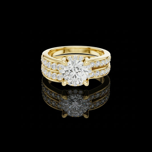 1.00 CT High Shine Round Cut Lab Diamond Ring Set with Pave Wedding Band For Love