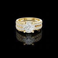 1.00 CT High Shine Round Cut Moissanite Diamond Ring Set with Pave Wedding Band For Love