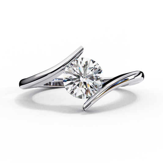 Round Cut Bypass Band Solitaire Ring - view 4