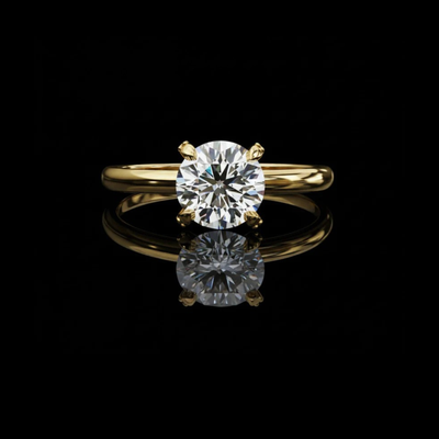 Round Cut Moissanite Brilliant Solitaire Engagement Ring with Plain Band