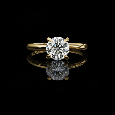 Round Cut Moissanite Brilliant Solitaire Engagement Ring with Plain Band