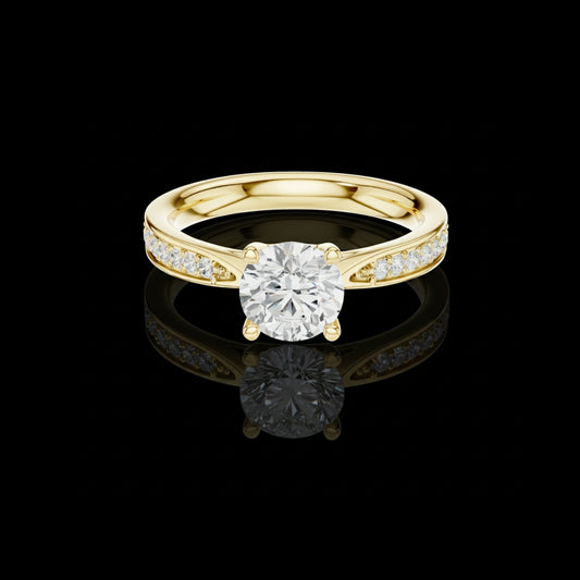 1.16 CT Classic Round Cut Solitaire Engagement Ring with Pave Lab Diamond Band For Her